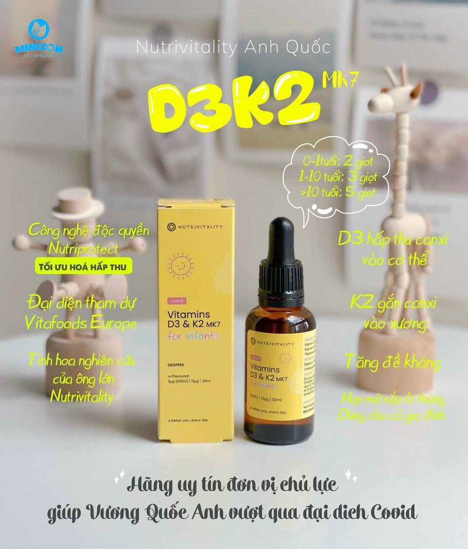 Vitamin D3 K2 MK7 Nutrivitality cho bé